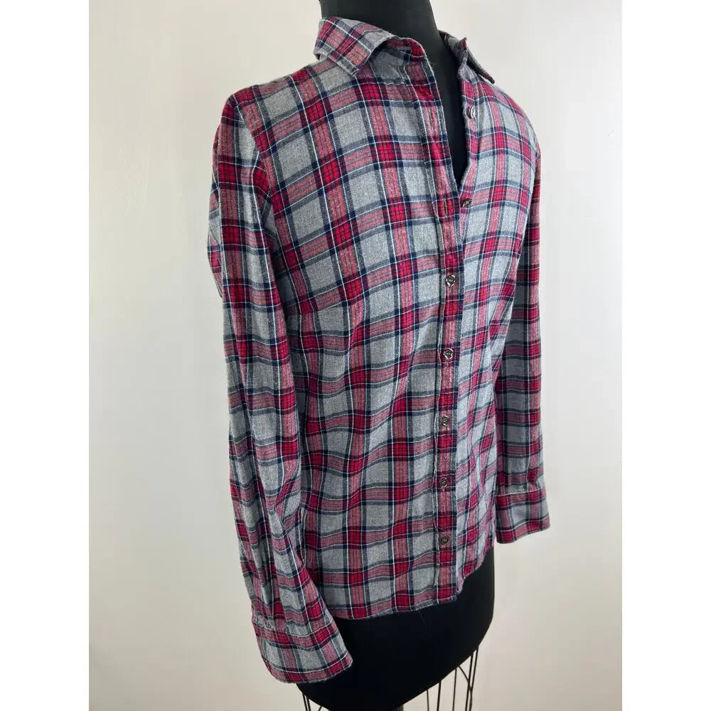 J. Crew Red Gray Tartan Plaid Long Sleeve Button-Down Boy Shirt Size 00